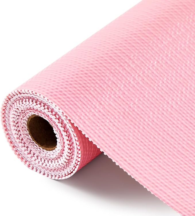 Drawer and Shelf Liner, Non-Slip Kitchen Cabinet Liners Non-Adhesive Thick Strong Grip Waterproof Washable Mats Protect Dresser Shelves Cupboard Bathroom Cabinets, Pink, 12 in X 20 FT