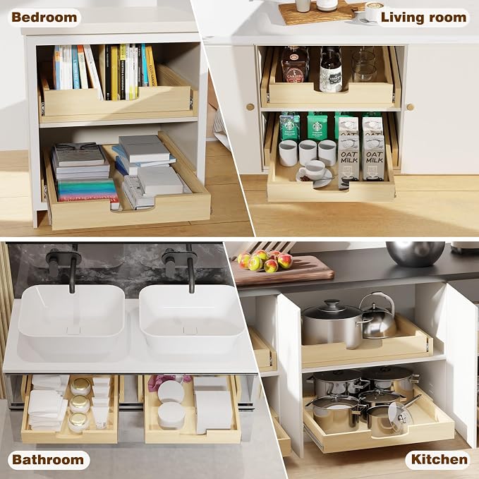 Pullout Cabinet Organizer, 14''W×21''D×3''H Slide Out Shelves for Kitchen Cabinets, Pull out Drawers for Kitchen Cabinets, Pantry, Bathroom, & Storage Organization