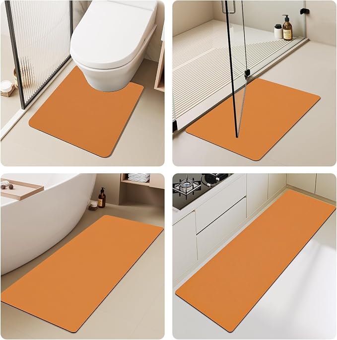 TYUU Bathroom Mat Quick Dry, Bathroom Rugs Non Slip Washable Thin Absorbent Bath Mat Fits Under Door Bathroom Floor Mat Perfect for Bath, Shower, or Sink 24"x60" Orange