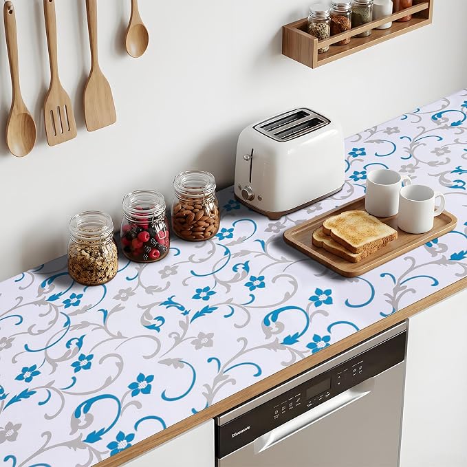 Shelf Liners Non Adhesive 5Rolls*17.7'' X 96'' Drawer Liner for Kitchen Cabinets, Waterproof Shelf Liners Durable Anti-Slip for Kitchen Cabinets Cupboard Liner