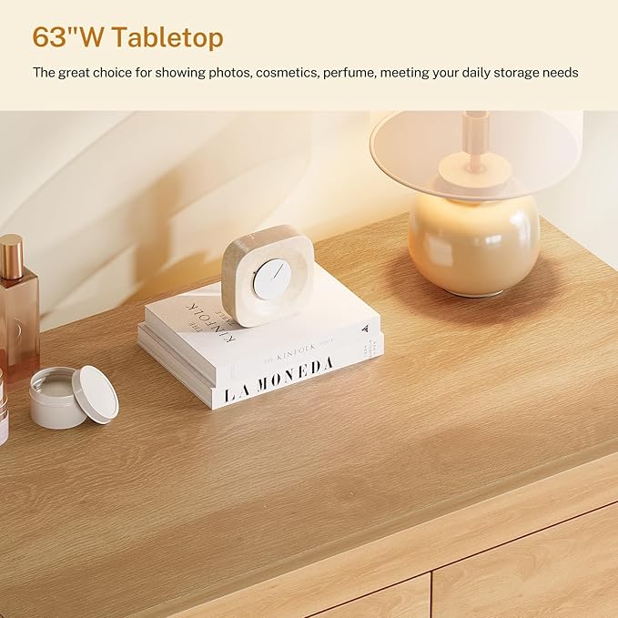 TEENFON 51.6" Tall Dresser for Bedroom with 7 Drawers, Modern Dressers & Chests of Drawers with Metal Handles, Wooden Dresser TV Stand, Bedroom Dressers, for Bedroom, Hallway, Natural