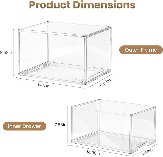 Large Clear Stackable Storage Drawers, 1 Pack Acrylic Organizer Bins for Closet, Bathroom, Kitchen, Pantry, Under Sink, Office, Laundry, Vanity, and Toy Organization, Durable Plastic, Smooth Pull-Out