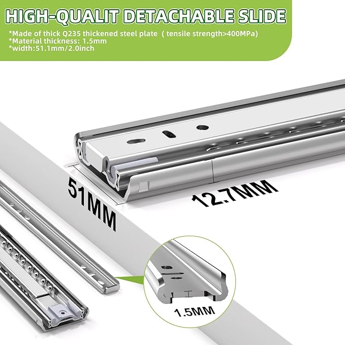 SLIDEWAY Heavy Duty Drawer Slides 1 Pair 12 14 16 18 20 22 24 32 40 Inch 150 Lbs Full Extension Ball Bearing Sliding Rails Cabinet Runners Tracks Tool Box Glides-40