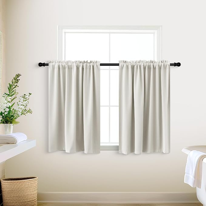 KOUFALL Kitchen Curtains Cafe Curtain Tiers Short Blackout Small Curtains for Bathroom Window Wide 18 X 30 Length Cream White Beige