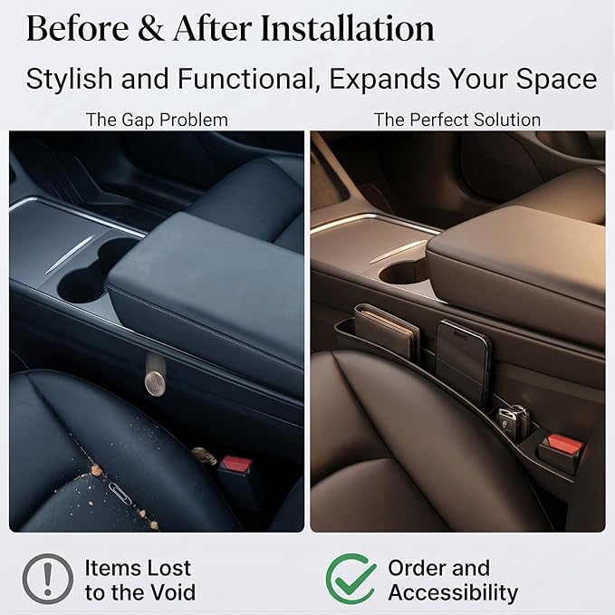 Seat Gap Filler for Tesla Model Y/3 2021 2026, 2 Pack | Standard Seats Only, Not for Performance Seats, Soft TPE, No Rattle, Tool-Free Install