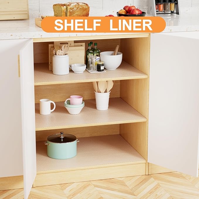 FLPMIX Clear Cabinet Shelf Liner: 23" x 300" Waterproof Kitchen Under Sink Mat - Easy to Cut Translucent Large Cupboard Drawer Liner for Pantry Shelves Bathroom