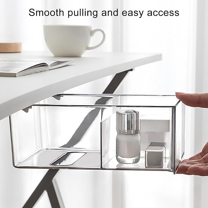 Under Desk Drawer - Space Saving No Drill,Pull-Out Under Desk Drawer Tray | for Office Hotel Living Room Study Vanity Tissues Pen Scissors
