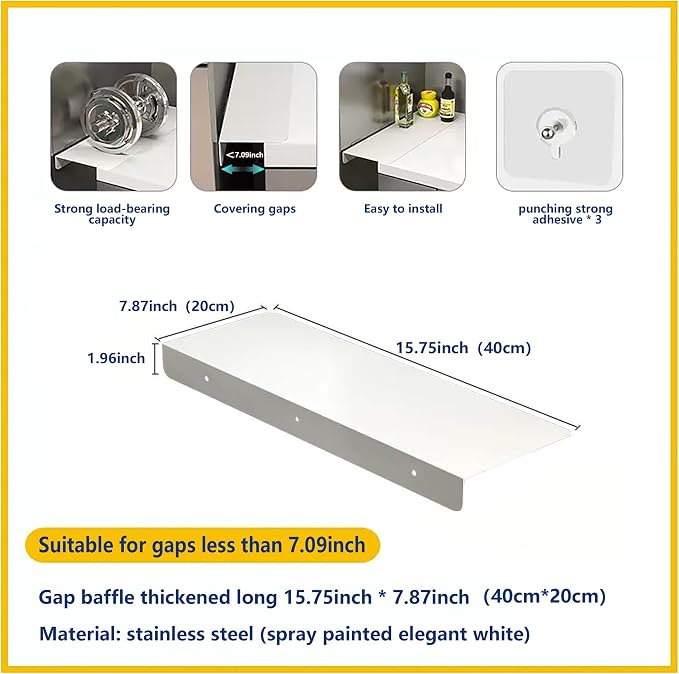 Metal Kitchen Refrigerator Gap Partition Side Panel For Crack Behind Refrigerator Kitchen Partition Panel No Drill Countertop Gap Extension Board(White,15.75 * 7.87inch)