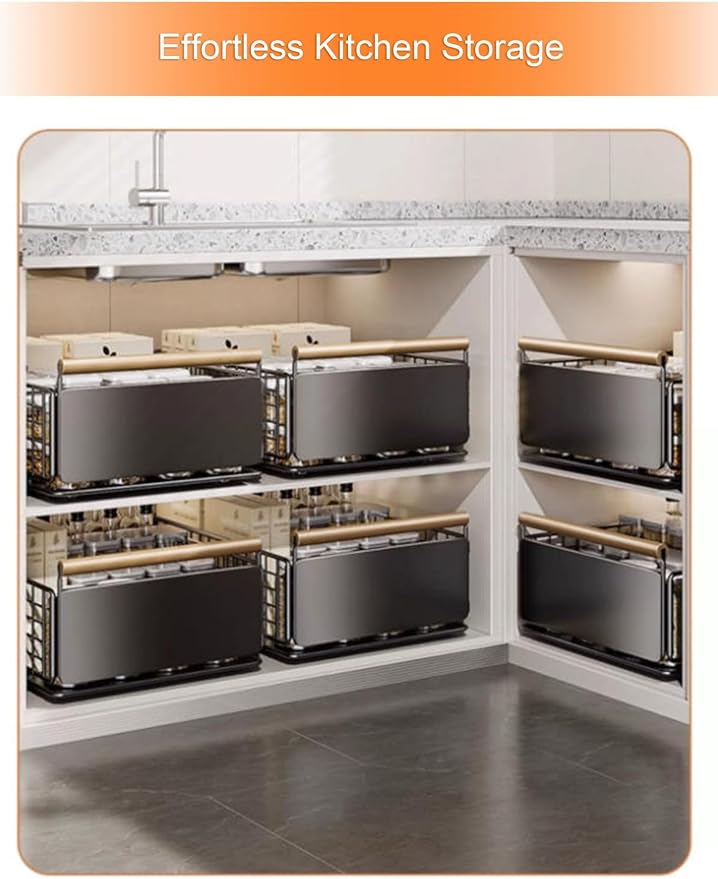 Pull Out Drawers For Kitchen Cupboards- No Drill Drawers for Cabinets Adjustable Non-Slip Feet(Milk,23.5x39.5x11 cm)