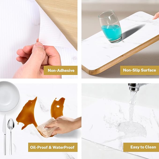 Shelf Liner Contact Paper for Kitchen Cabinets Non-Adhesive Roll Drawer Liners for Bathroom Home Accessories 12 Inches x 20 Feet, Non Slip Refrigerator Mats for Shelves, EVA Plastic Cupboard Protector