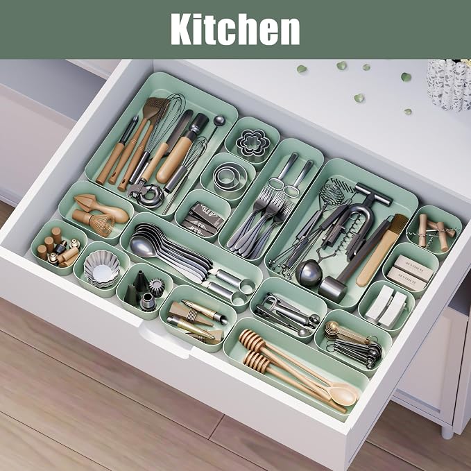 Plastic Drawer Organizers, 18 PCS Drawer Organizer Bins, Bathroom and Vanity Organizer Plastic Tray, Makeup organizer and storage for Makeup, Bedroom, Kitchen Gadgets Utensils and Office