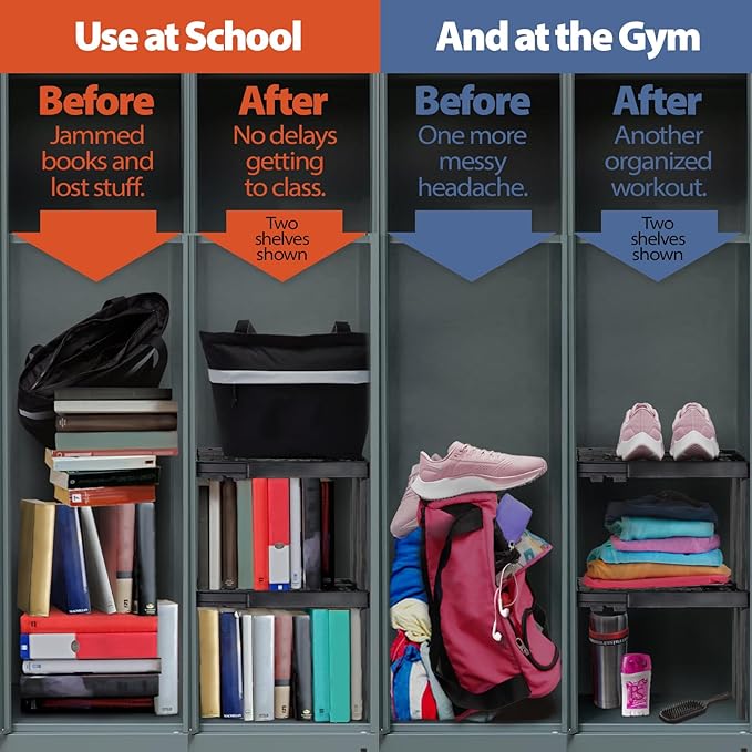 Piffny Locker Organizer Shelf， Adjustable Width and Height, Ideal Locker for School, Office, and Gym Lockers (Magenta 2 Pack)