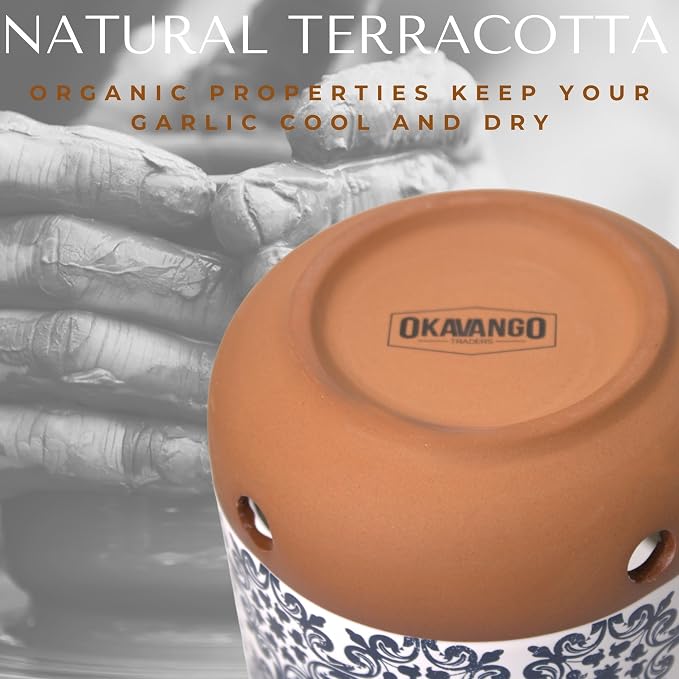 Okavango Ceramic Garlic Keeper - garlic keepers - garlic storage container- Garlic Holder Countertop -Garlic Jar - garlic keeper for counter - garlic container (Terracotta, 16oz)