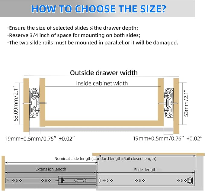 SLIDEWAY 260 Lbs Heavy Duty Drawer Slides 1 Pair 8 10 12 14 16 18 20 24 26 30 32 40 Inch Full Extension Ball Bearing Sliding Rails Cabinet Runners Tracks Tool Box Glides (53mm Wide)-10"