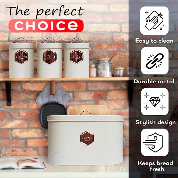 Bread Box for Kitchen Countertop with Coffee Sugar Tea Storage Containers, Bread Box and Canisters Set for the Kitchen with Lid, Beige