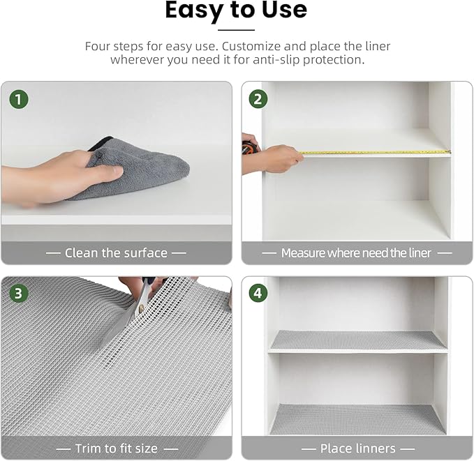 BAGAIL Non-Adhesive Shelf Liner, Thick Strong Grip Drawer Liners for Kitchen Cabinets, Heavy-Duty Easy Cut Cabinet Liners for Shelves, Pantry, Bathroom Cupboards - 17.5" x 20FT, LightGrey