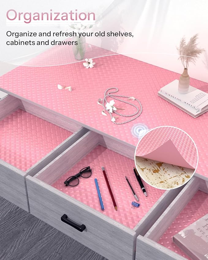 Shelf and Drawer Liner for Kitchen Cabinet, Non-Adhesive 18in x 120in Waterproof Contact Paper Refrigerator Liners Thickened Durable EVA Material Non Slip Mat for Dresser Cupboard Pantry Protector