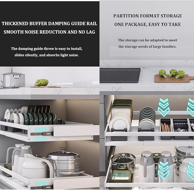 Pull Out Kitchen Storage,Roll out Storage Shelf Storage for Pantry,Extendable Drawer For Kitchen Storage,No Need Drill and Nailing,for Kitchen, Living Room, Home. ( Color : White , Size : TWO_32*42*7C