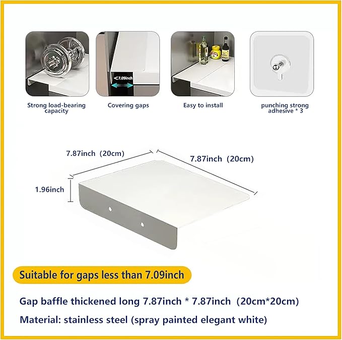 Metal Kitchen Refrigerator Gap Partition Side Panel For Crack Behind Refrigerator Kitchen Partition Panel No Drill Countertop Gap Extension Board(White,7.87 * 7.87inch)