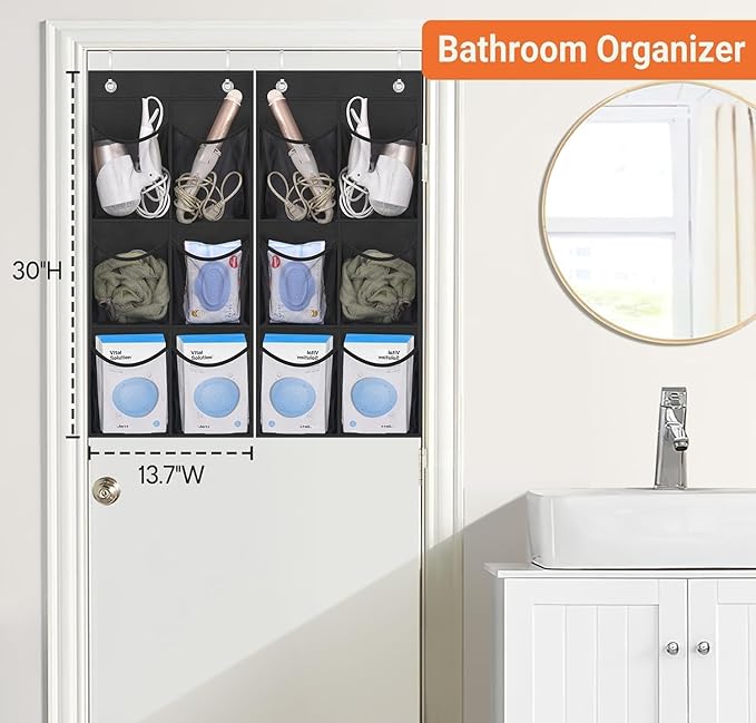 KIMBORA 2 Packs Narrow Over the Door/Wall Shoe Organizer, Small Hanging Shoe Rack for Closet with Clear Mesh Pocket for Bathroom, RV, Pantry, Camping (Black)