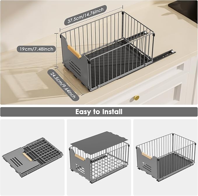 Pull Out Cabinet Organizer, Slide Out Drawers for Cabinets, Peel and Stick, Heavy Duty Shelves for Kitchen, Cupboard, Pantry, Bathroom,high- Gray