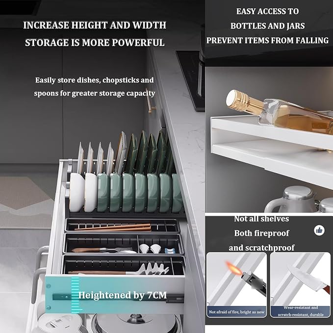 Pull Out Kitchen Storage,Roll out Storage Shelf Storage for Pantry,Extendable Drawer For Kitchen Storage,No Need Drill and Nailing,for Kitchen, Living Room, Home. ( Color : Black , Size : ONE_32*42*7C