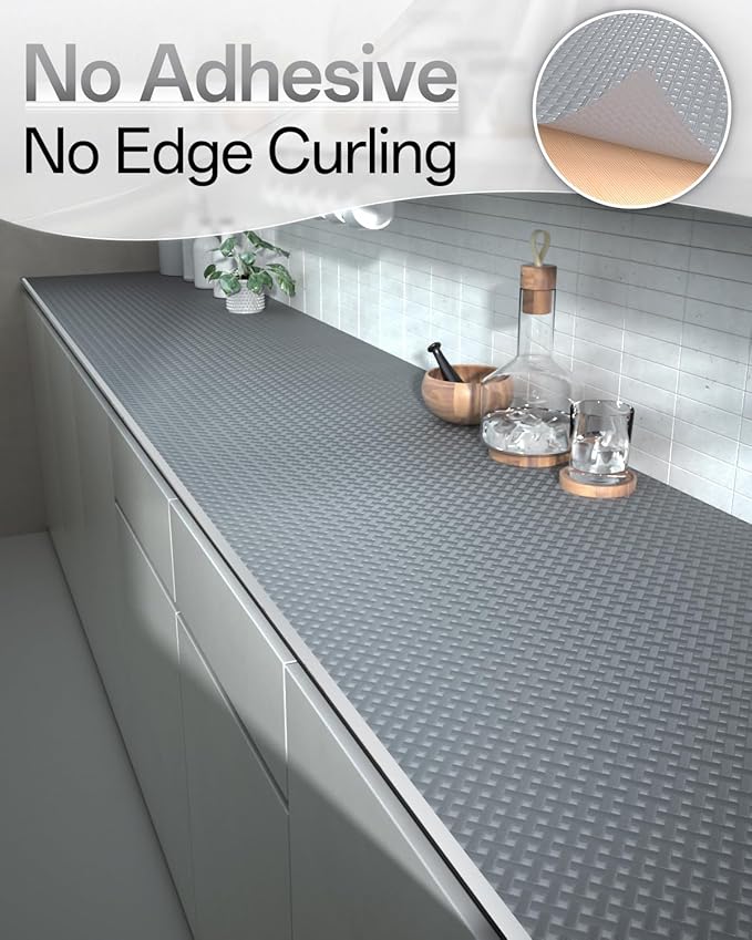 Shelf and Drawer Liner for Kitchen Cabinet, Non-Adhesive 12in x 120in Waterproof Contact Paper Refrigerator Liners Thickened Durable EVA Material Non Slip Mat for Dresser Cupboard Pantry Protector