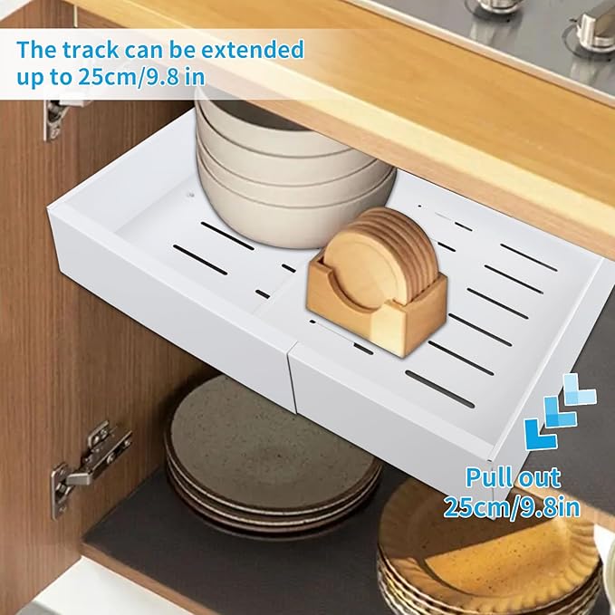Pull Out Cabinet Organizer, 33 Lbs Capacity Heavy Duty Slide Outs Drawers, Multi-purpose Pull-Out Storage Organizers, No Drill Adjustable Slide outs Drawers for Kitchen, Pantry (White)