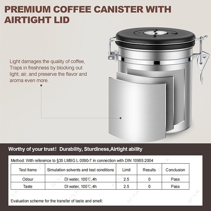 ShanSon Coffee Canister Airtight, Stainless Steel Bean Storage Container with Date Tracker & Scoop, Grounds Sugar Flour Tea Cereal Fits Kitchen Pantry, Ideal Gift for Coffee Lovers,16oz,Silver