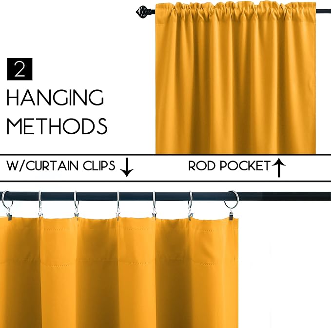 KOUFALL Yellow Kitchen Curtains,Blackout Short Curtains for Small Bathroom Window,24 Inch Length Set of 2 Pack