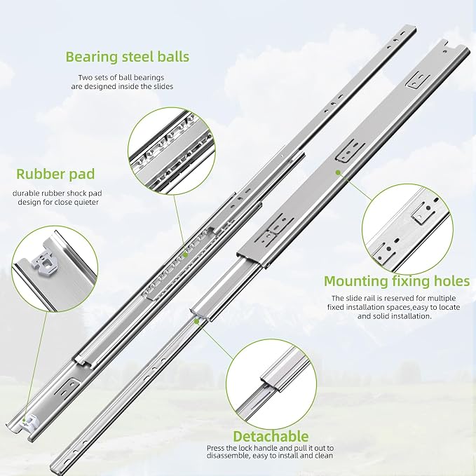 SLIDEWAY Heavy Duty Drawer Slides 1 Pair 12 14 16 18 20 22 24 32 40 Inch 150 Lbs Full Extension Ball Bearing Sliding Rails Cabinet Runners Tracks Tool Box Glides-32