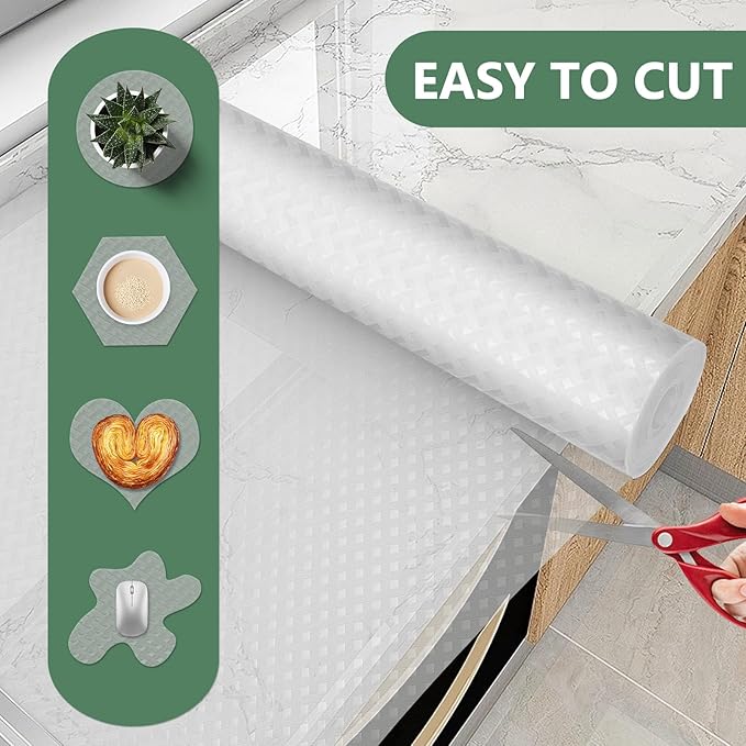 Shelf Liners, Non-Adhesive Drawer Liner, Waterproof & Oil-Proof Kitchen Cabinet Cupboard Liner Plastic EVA Material BPA Free Fridge Liner Mats Paper Protector for Shelves (Clear/12in x 120in)
