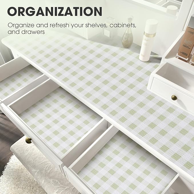 Drawer and Shelf Liner, Non-Slip Kitchen Cabinet Liners Non-Adhesive Thick Strong Grip Waterproof Washable Mats Protect Dresser Shelves Cupboard Bathroom Cabinets, Sage Green, 12 in X 20 FT