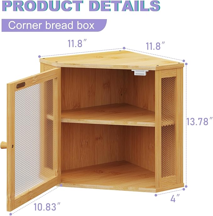 Bamboo Bread Box with Acrylic Window Display,Kitchen Countertop Storage, (Natual, Extra Lage)