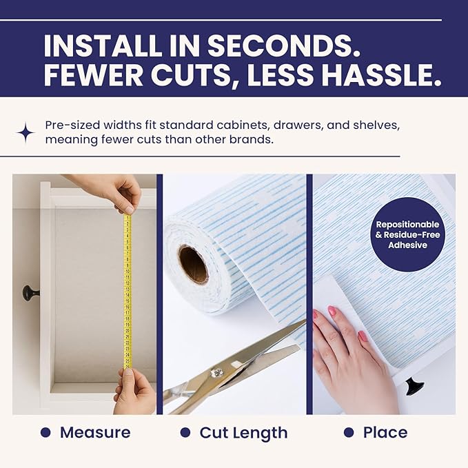 Adhesive Shelf Liner — Waterproof Felt Cabinet Liner & Contact Paper for Kitchen Organization — Soft Glide Drawer Liners, Under Sink Mat & Shelf Covers (Blue Current, 19.5in x 6ft, 2-Pack)