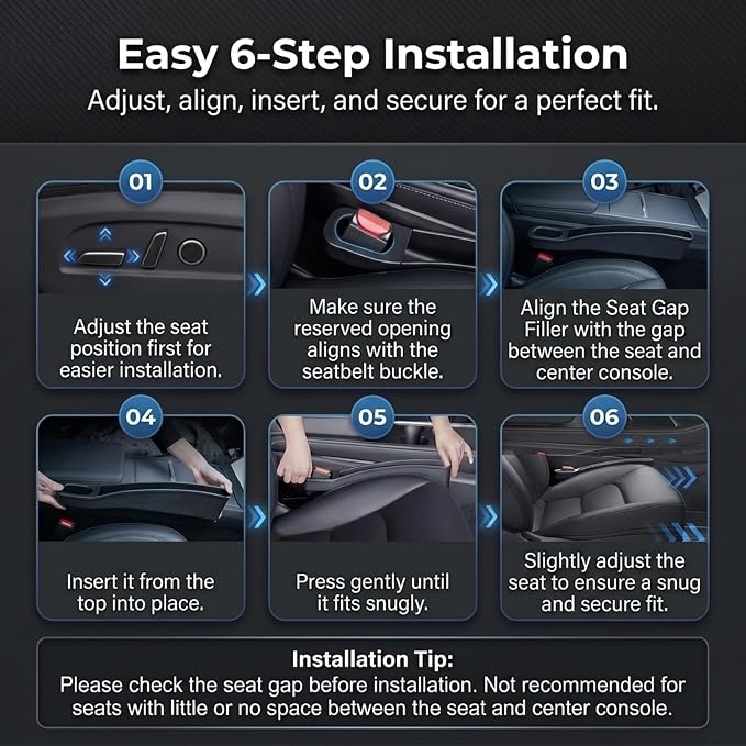 Seat Gap Filler for Tesla Model Y/3 2021 2026, 2 Pack | Standard Seats Only, Not for Performance Seats, Soft TPE, No Rattle, Tool-Free Install