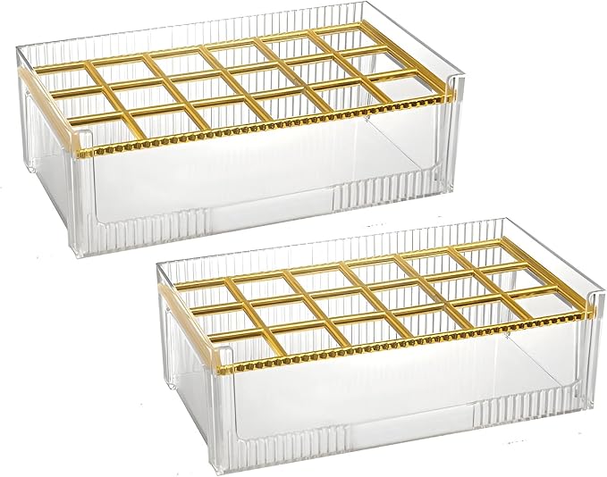 18 Grids Lipsticks Organizer, Clear Acrylic, 2 Pack | Lip Gloss Holder, Storage Display Case, For Chapstick & Lip Balm, Makeup Storage