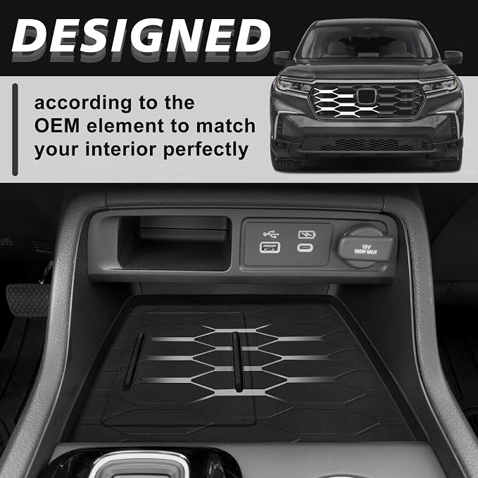 Muslogy Center Console Organizer & Wireless Charger Protective Mat Compatible with Honda Pilot 2023-2026/2024-2026 Passport Accessories Phone Charge Area Cover Console Inserts Mats Anti Slip 2PCS Set