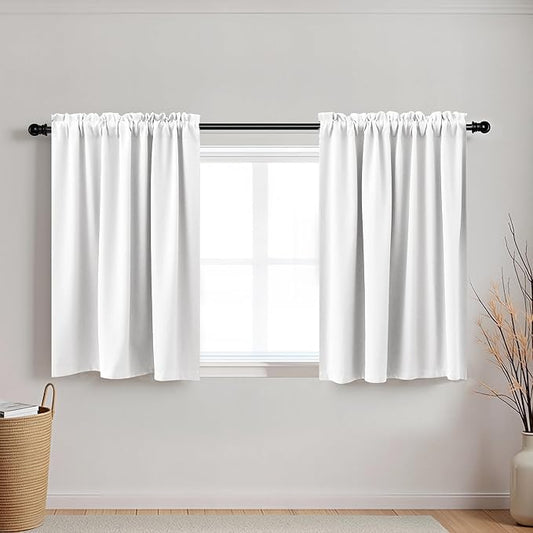 KOUFALL Short Curtains 24 x 36 Inch Length for Kitchen,White Blackout Curtains for Bedroom 2 Panels Set