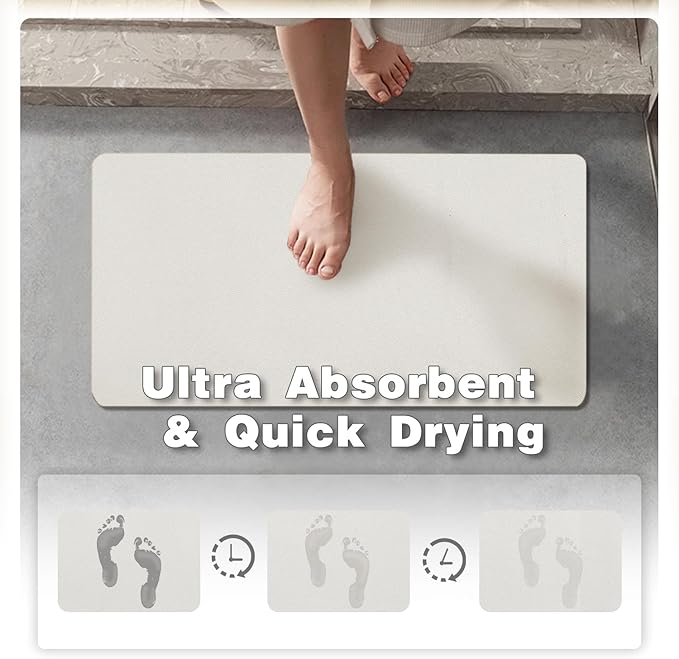 TYUU White Bath Mat, Bathroom Rugs Non Slip Washable Thin Absorbent Quick Dry Bath Mat Fits Under Door Bathroom Floor Mat Perfect for Bath, Shower, or Sink 24"x36" White