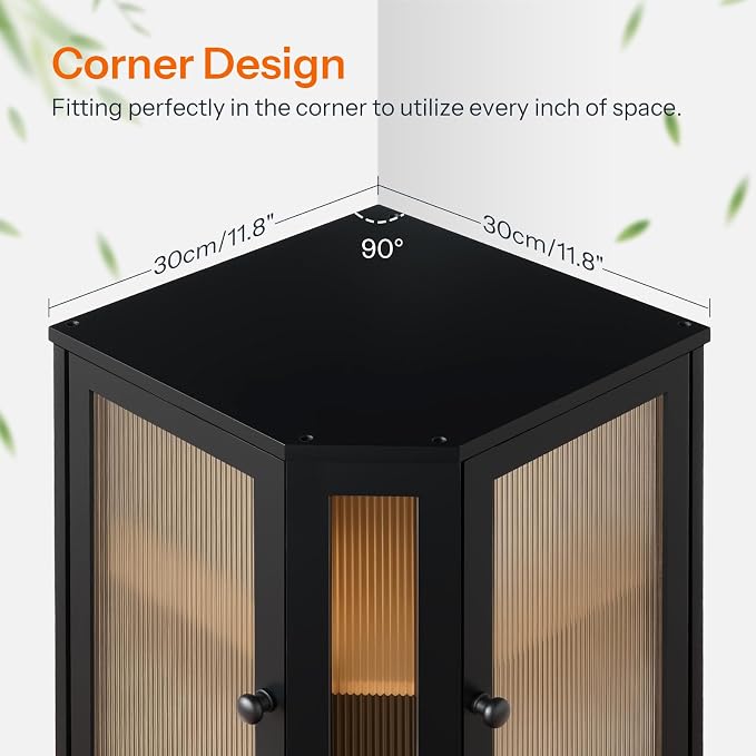 HOOBRO Bamboo Bread Box, Kitchen Countertop Corner Bread Box, Large Capacity 2-Tier Bread Container, Bread Storage Container with Dual Rippled Acrylic Doors, for Kitchen Food Storage, Black BK12MB01