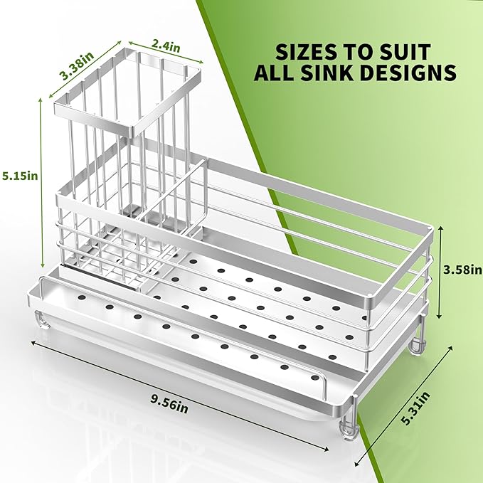 Cisily Stainless Steel Kitchen Sink Caddy Organizer, Sponge Holder for Sink Rustproof, Non-Slip Soap Dish Dispenser Brush Holder Storage, Home & Kitchen Essentials Accessories