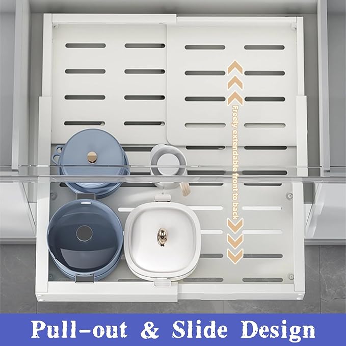 1/2 Pack Pull Out Cabinet Organiser, Extendable Slide Out Drawers, No Drilling and Nailing, for Kitchen Cupboard, Living Room, Home(Size:2 Pack,Color:White)