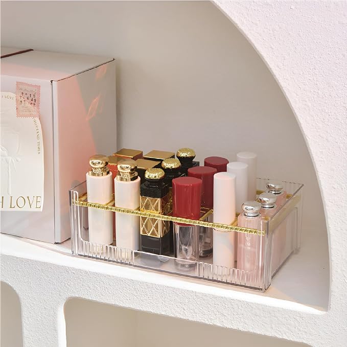 18 Grids Lipsticks Organizer, Clear Acrylic | Lip Gloss Holder, Storage Display Case, For Chapstick & Lip Balm, 1 Pack