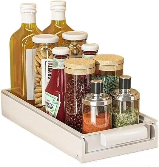 Pull Out Spice Rack for Upper Cabinet - Expandable Organizer with Smooth Ball Bearing Slides, No Drill Mounting Spice Storage for Kitchen (White)