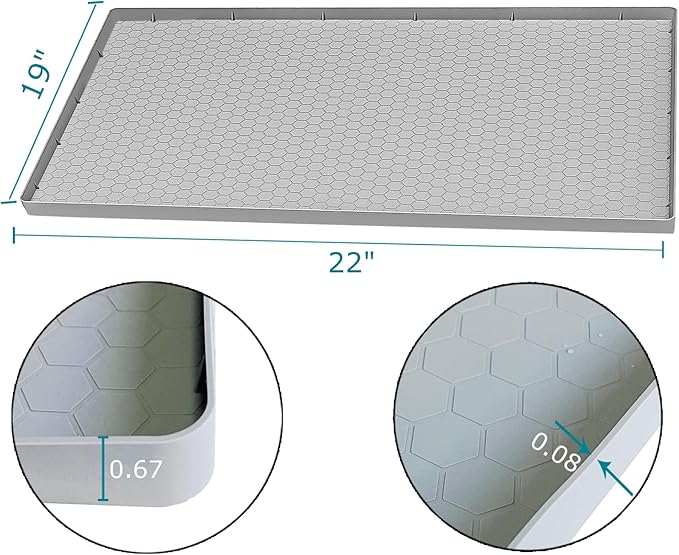 Under Sink Mat 22 x 19, Silicone Under Sink Protector Mat for Kitchen Waterproof, Easy to Clean Bathroom Cabinet Mat Organizers and Storage, Light Grey