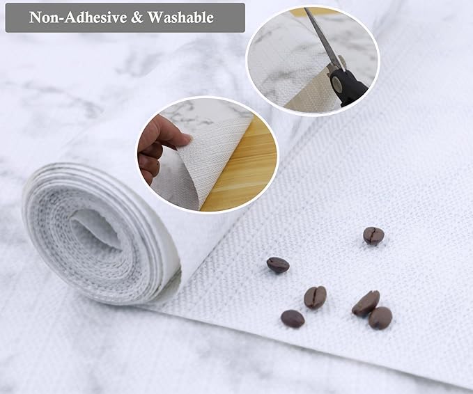 Shelf Liners Non-Adhesive 18 Inch Wide X 20 Ft Drawer Liner Non Slip Waterproof Cabinet Liners Washable Marble Pattern Printed Drawer Mats for Kitchen Cupboard Bathroom Shelves Closet Refrigerator