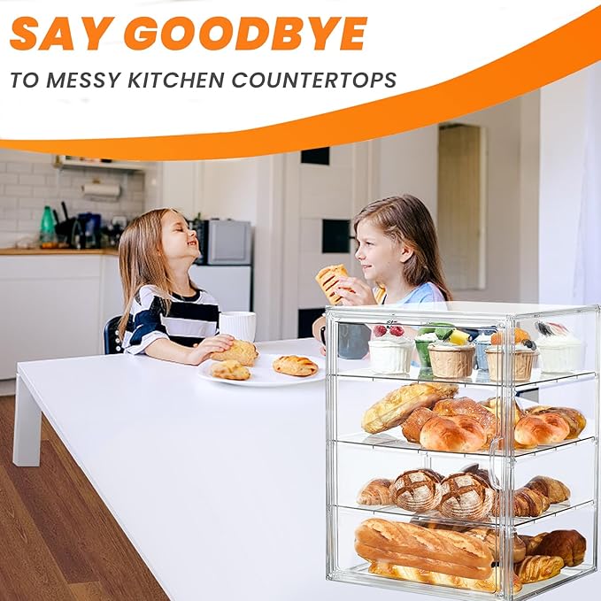 Bread Box,Large Bread Boxs for Kitchen Countertop - 4 Layers Adjustable Bread Storage Container,Clear Boxes for Kitchen Counter, Breads Box Airtight,Bread Holder,Perfect for Bagel Muffins-2Pcs