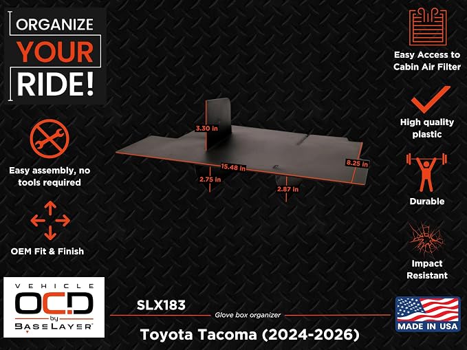 Vehicle OCD – Glove Box Organizer for Toyota Tacoma (2024-2026) – Made in USA - SLX183