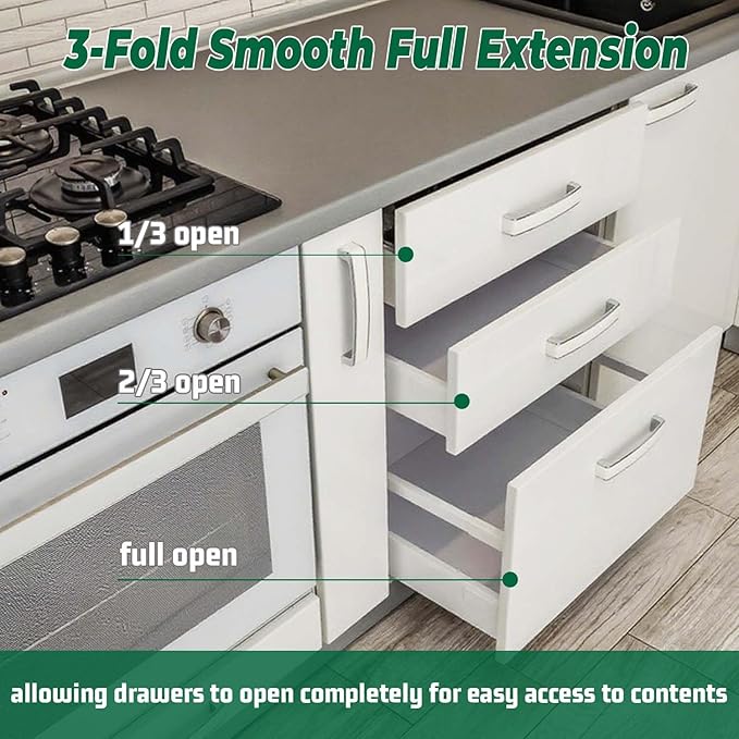 1 Pair 22" Undermount Drawer Slides, Soft Close Bottom Mount Pull Out Shelf Slider Full Extension Invisible Base Mount Drawer Slies for Cabinet Tray Kitchen Pantry Drawer